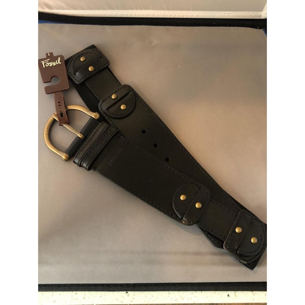 NWT Fossil Womens Fashion Genuine Leather Stretch Belt - Black - Size Large